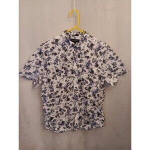 Mens Banana Republic Short Sleeve Dress Shirt White/Blue Slim Fit Mens Medium